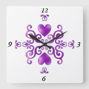 Rainbow Lily and Heart Square Wall Clock