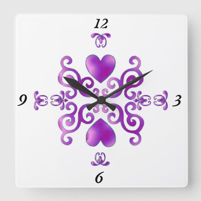 Rainbow Lily and Heart Square Wall Clock (Front)