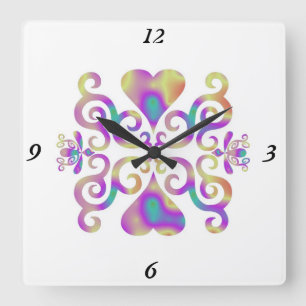 Rainbow Lily and Heart Square Wall Clock