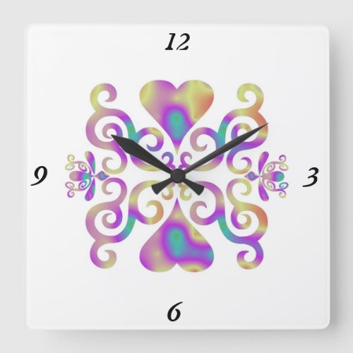 Rainbow Lily and Heart Square Wall Clock