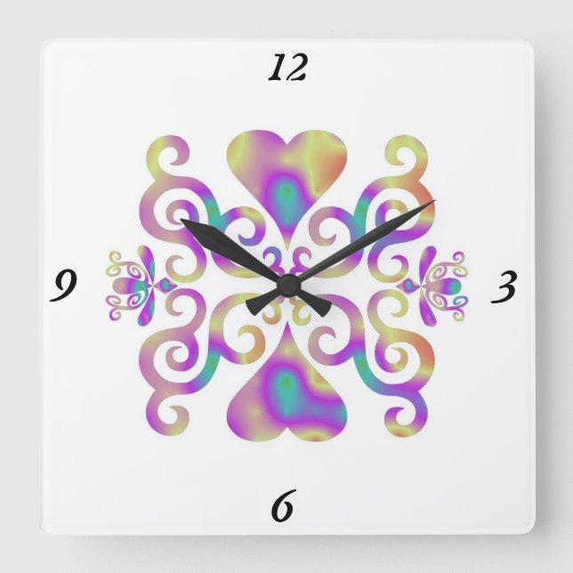 Rainbow Lily and Heart Square Wall Clock (Front)