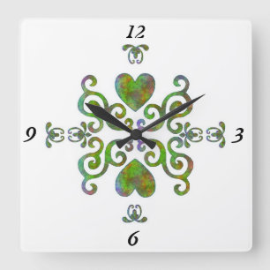 Rainbow Lily and Heart Square Wall Clock