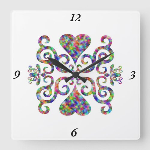 Rainbow Lily and Heart Square Wall Clock