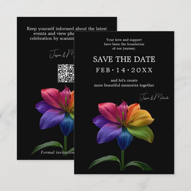 🌈 Rainbow Lily Save the Date — QR Update (Front/Back)