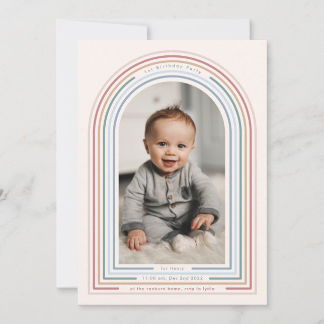 Rainbow Line Arch 1st Birthday Invitation (Front)