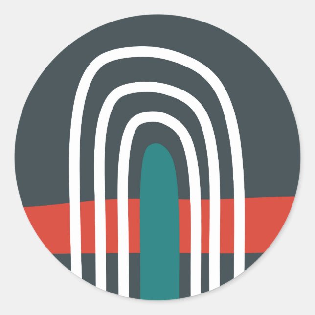 Rainbow line art, abstract boho design classic round sticker (Front)