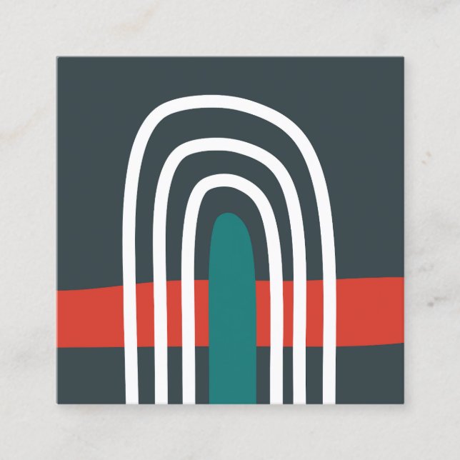 Rainbow line art, abstract boho design square business card (Front)