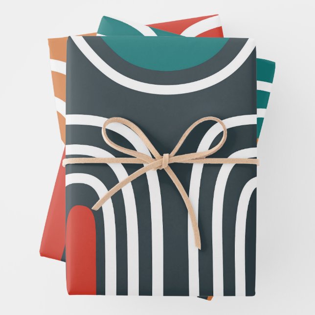 Rainbow line artwork wrapping paper sheets (In situ)