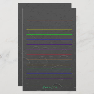 Rainbow Lines Custom Name Grey Water Drop Art Stationery