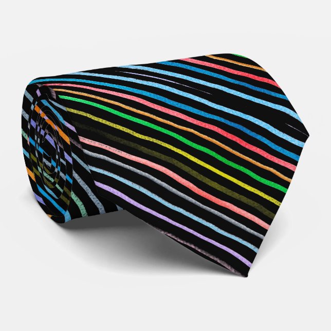 Rainbow lines in black background neck tie (Rolled)