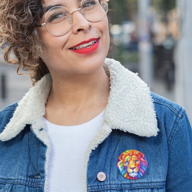 Rainbow Lion Head Colorful Button (Colorful rainbow lion button pin is a fun accessory no matter the time of year. 
)