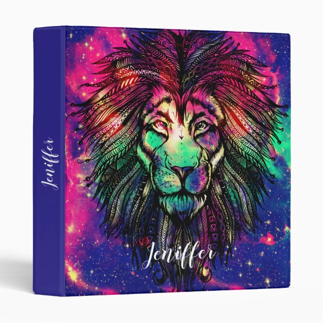 Rainbow Lion Hipster Galaxy                        3 Ring Binder (Front/Spine)