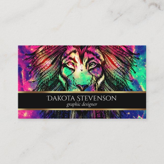Rainbow Lion Hipster Galaxy                        Business Card (Front)