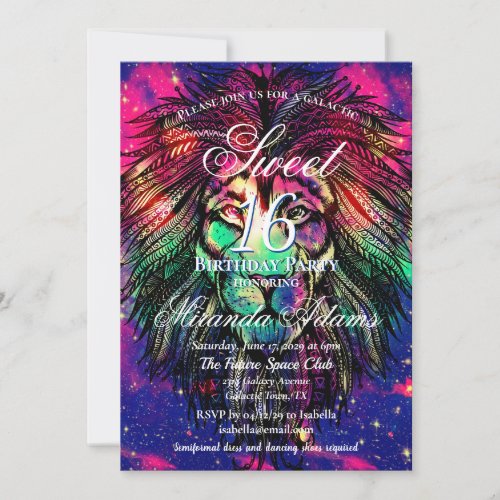Rainbow Lion Hipster Galaxy                        Invitation