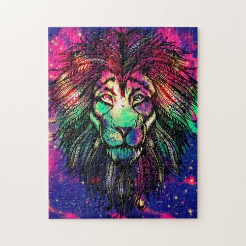 Rainbow Lion Hipster Galaxy Jigsaw Puzzle