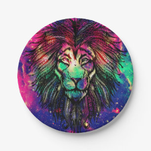 Rainbow Lion Hipster Galaxy Paper Plates
