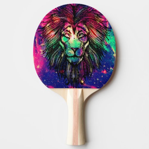 Rainbow Lion Hipster Galaxy Ping Pong Paddle