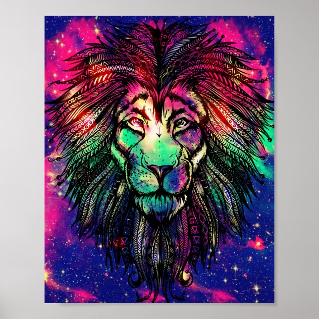 Rainbow Lion Hipster Galaxy                        Poster (Front)