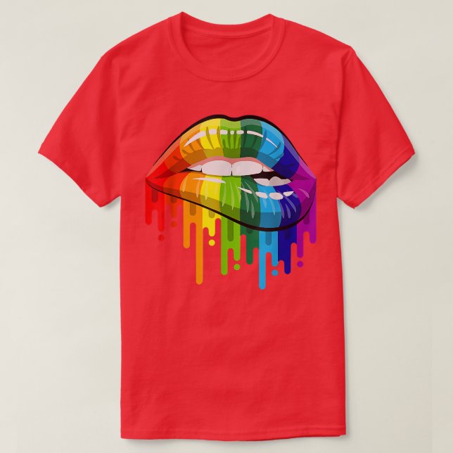 Rainbow Lip Bite LGBT Pride Month Gay Bi Trans T-S T-Shirt (Design Front)