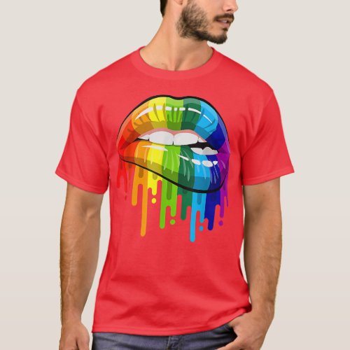 Rainbow Lip Bite LGBT Pride Month Gay Bi Trans T_S T_Shirt