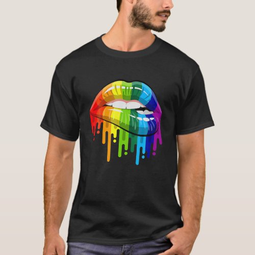 Rainbow Lip Bite LGBT Pride Month Gay Bi Trans T_Shirt