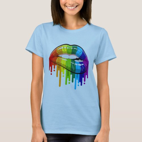 Rainbow Lip Bite LGBT Pride Month Gay Bi Trans T_Shirt