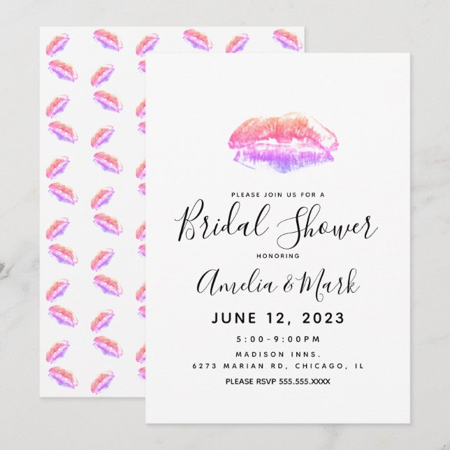 Rainbow Lip Imprints Colorful  Bridal Shower    Invitation (Front/Back)