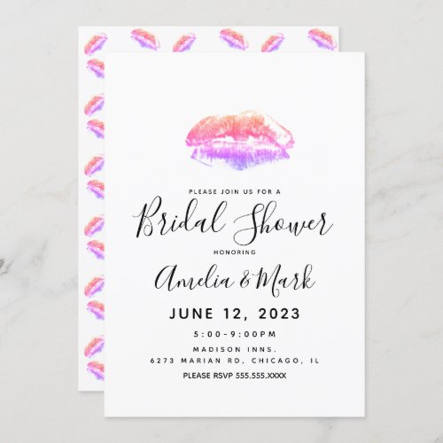 Rainbow Lip Imprints Colorful  Bridal Shower    Invitation