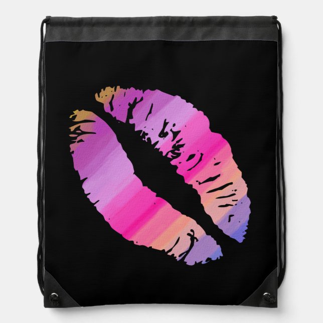 Rainbow Lips #2 Drawstring Bag (Front)