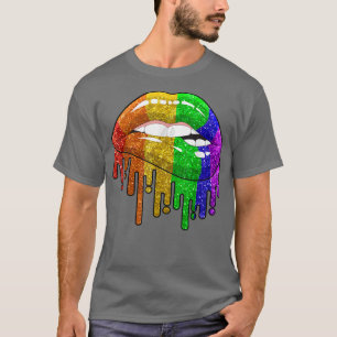 Rainbow Lips Biting Sey Cool LGBT Gay Lesbian Homo T-Shirt