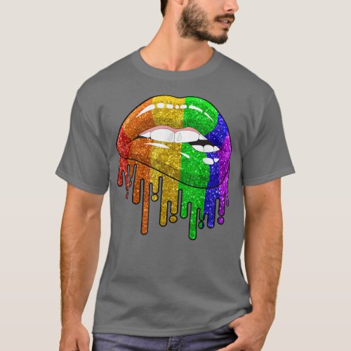 Rainbow Lips Biting Sey Cool LGBT Gay Lesbian Homo T_Shirt