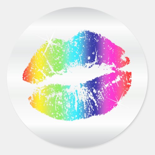 Rainbow Lips Classic Round Sticker