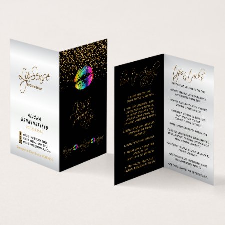 Rainbow Lips & Gold Confetti Instructions Business Card