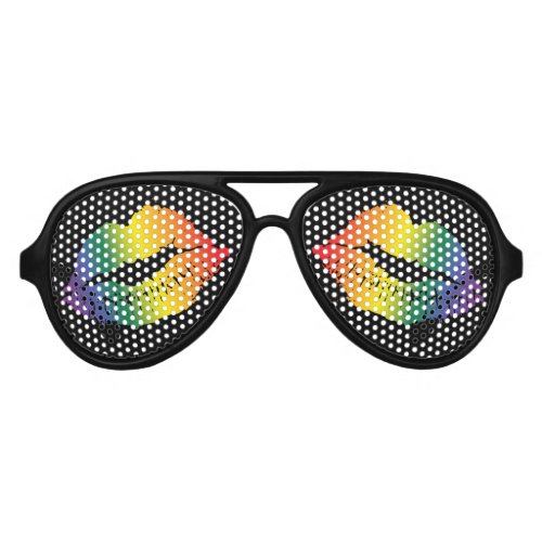 Rainbow Lips Kiss Mark Pride Party Festival Aviator Sunglasses