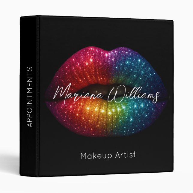 rainbow lips makeup artist black appointments 3 ring binder (Front/Spine)