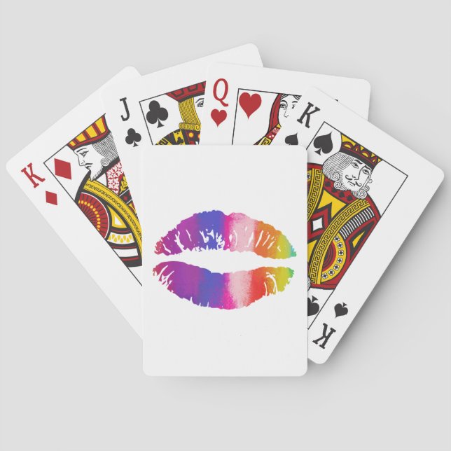 Rainbow Lips on White Background Poker Cards (Back)