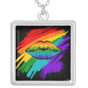 Rainbow Lips Silver Plated Necklace