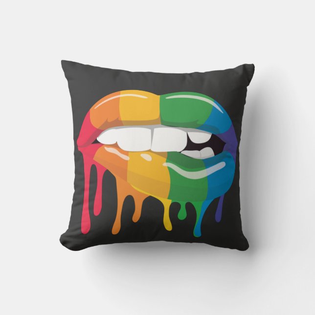 Rainbow Lips Throw Pillow (Front)
