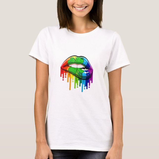 Rainbow Lips w/ 4 leaf clover T-Shirt (Front)