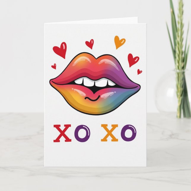 Rainbow Lips Xo Xo Love Card (Front)