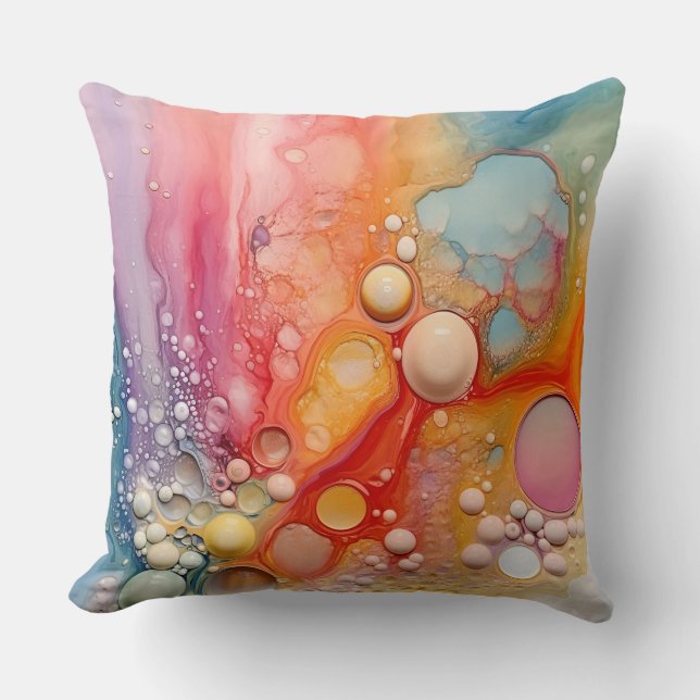 Rainbow Liquid Pour Cells Art Abstract Design  Throw Pillow (Front)