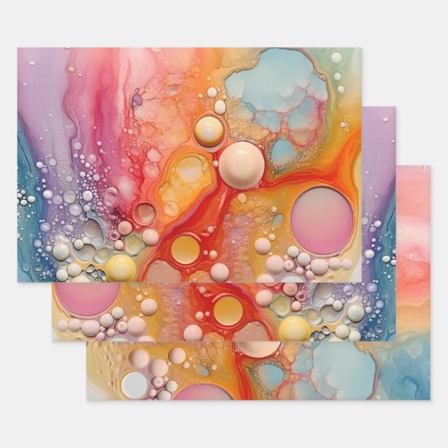 Rainbow Liquid Pour Cells Art Abstract Design  Wrapping Paper Sheets (Set)