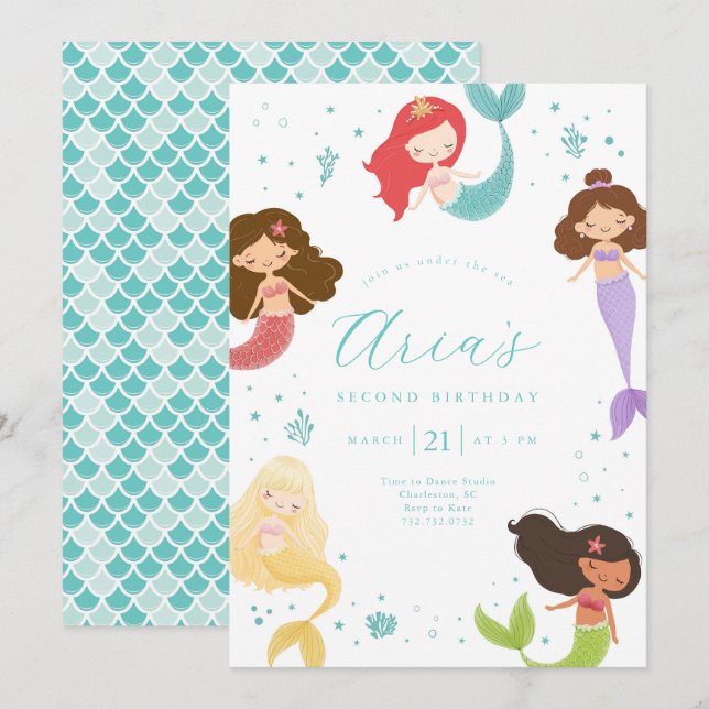 Rainbow Little Mermaid Birthday Invitation (Front/Back)
