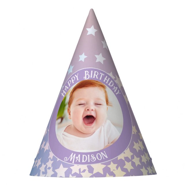 Rainbow Little Stars Kids Photo Birthday Party Hat (Front)