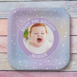 Rainbow Little Stars Kids Photo Birthday Party Paper Plates