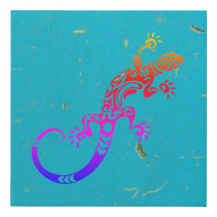 Rainbow Lizard on Blue Wall Faux Canvas Print