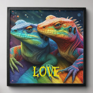 Rainbow lizards in love peel and stick photo tile