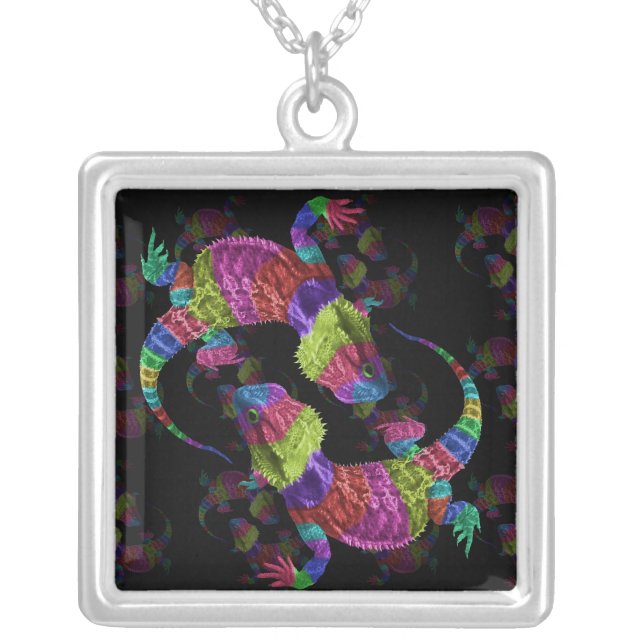 Rainbow Lizards Silver Plated Necklace (Front)