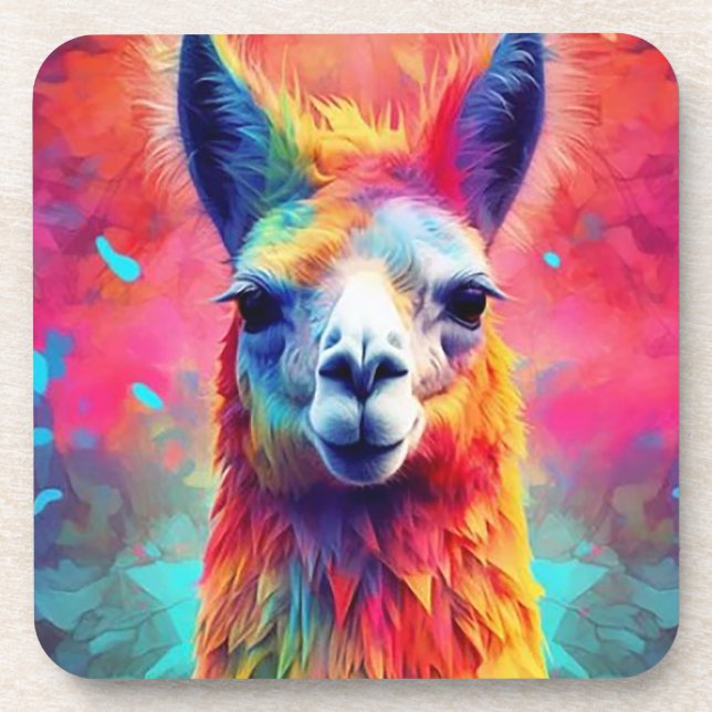 Rainbow Llama Beverage Coaster (Front)
