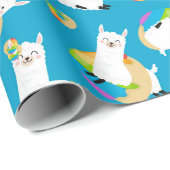 Rainbow Llama Donuts Kids Adorable Wrapping Paper (Roll Corner)
